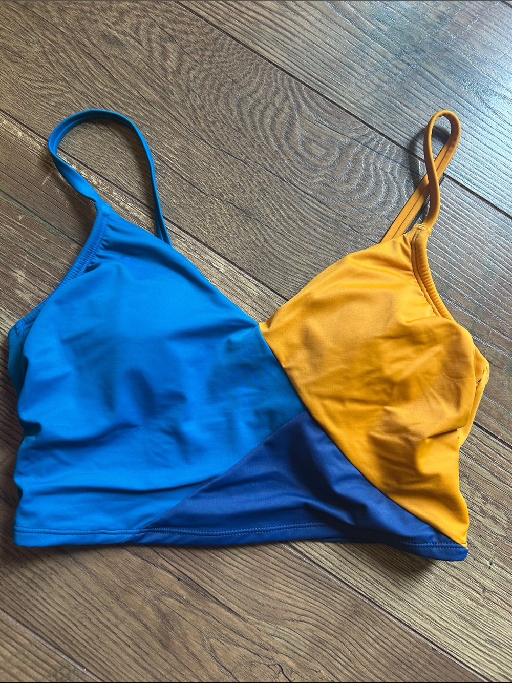 Colorblock Blue & Mustard Women's Swim Bikini Top